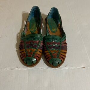 Green and Brown Huarache Sandals with Woven Leather Design